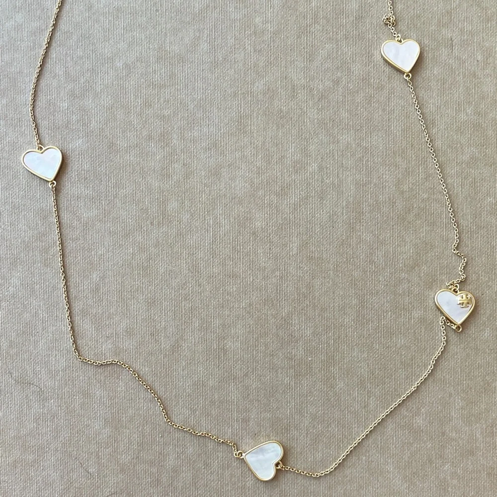 Tory Burch Gold Heart Pendant Necklace with Mother-of-Pearl Inlay